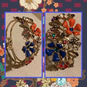 Vintage Enamel & Rhinestone Floral Clasp Bracelet.